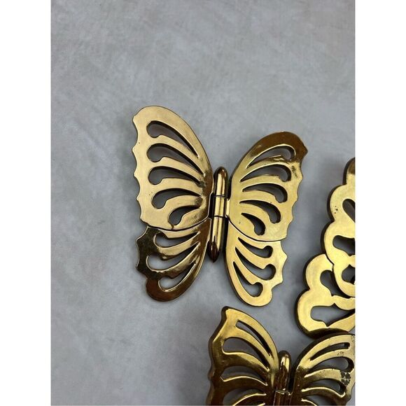 1970s Mod Vintage Gold Plastic Hinged Butterflies Wall Decor - Picture 2 of 7